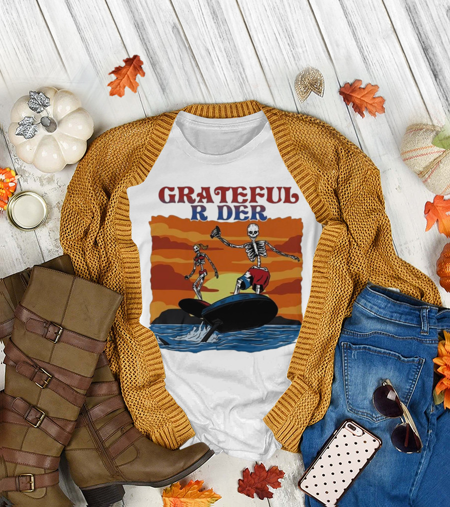 Grateful Rider Skeletons Surfing Sunset E-foil Adventure T-Shirt