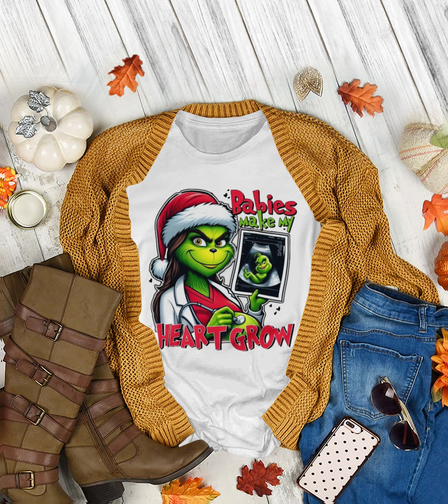 Babies Make My Heart Grow Grinch Christmas Ultrasound T-Shirt