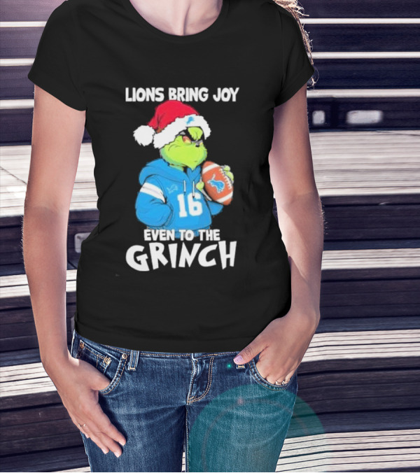 Detroit Lions Bring Joy Even To The Grinch Christmas Santa Football T-Shirt