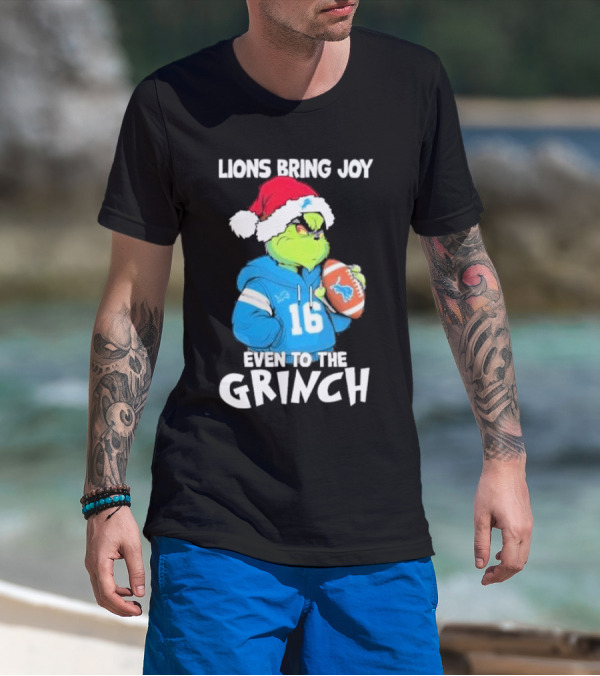 Detroit Lions Bring Joy Even To The Grinch Christmas Santa Football T-Shirt