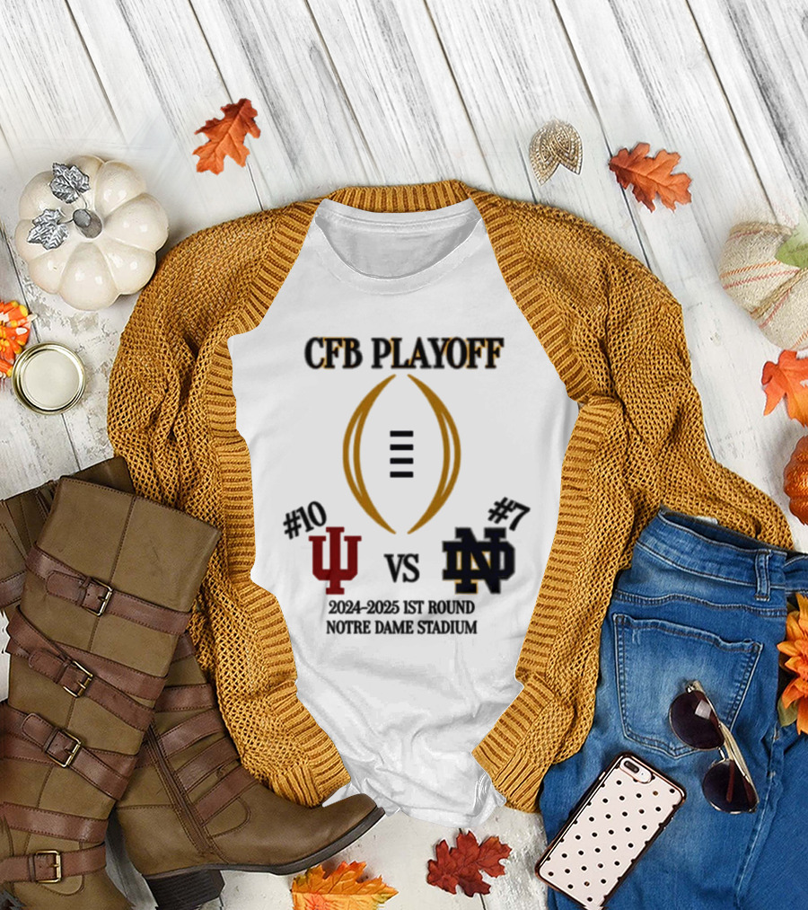 CFB Playoff #10 Indiana Hoosiers vs #7 Notre Dame Fighting Irish 2024-2025 1st Round Notre Dame Stadium T-Shirt