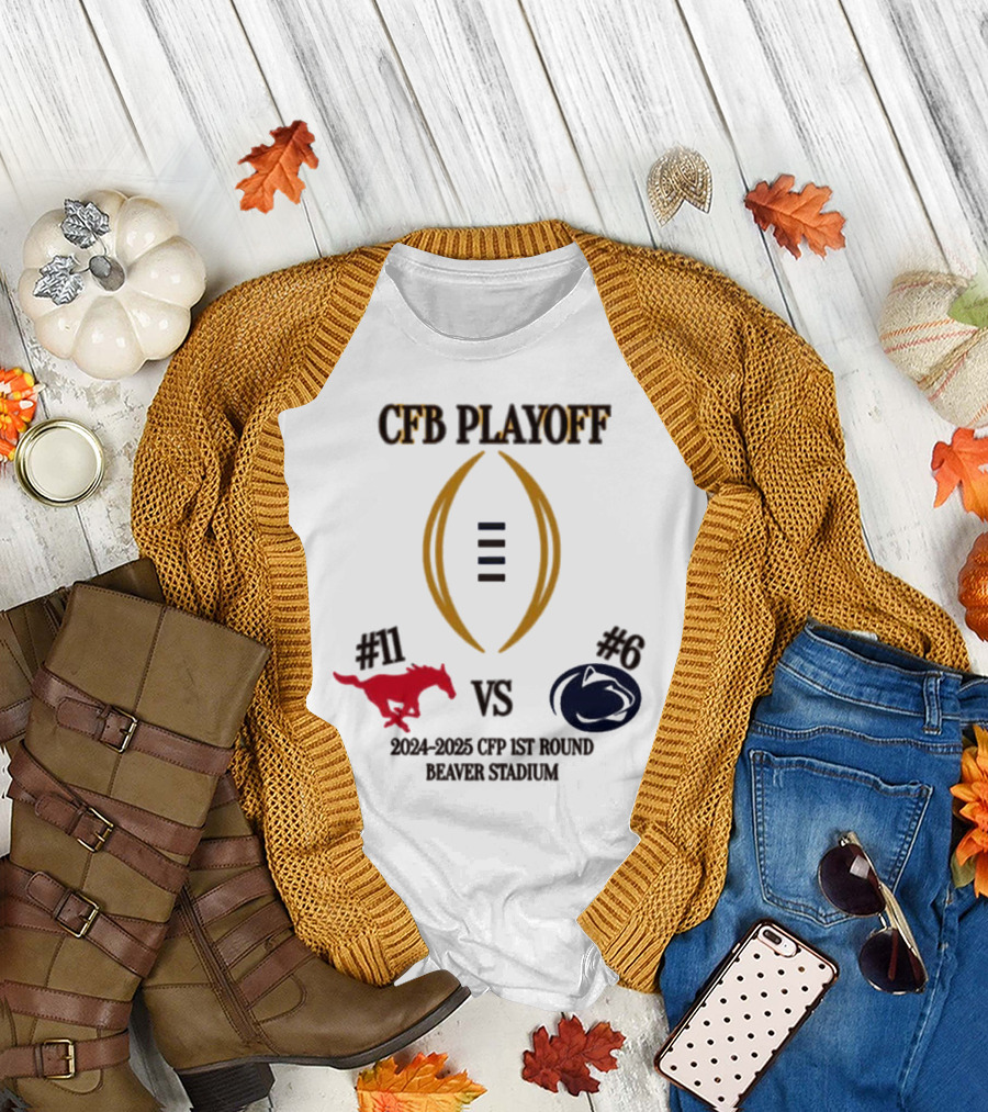 SMU Mustangs vs Penn State Nittany Lions #11 vs #6 First Round CFB Playoff 2024-2025 Beaver Stadium T-Shirt