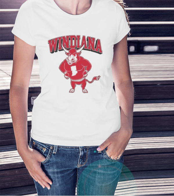 Windiana Hoosiers Mascot Bull With Indiana State Shape T-Shirt