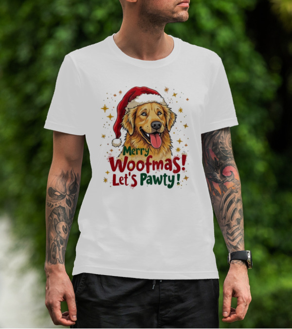 Merry Woofmas Let's Pawty Festive Dog Christmas T-Shirt