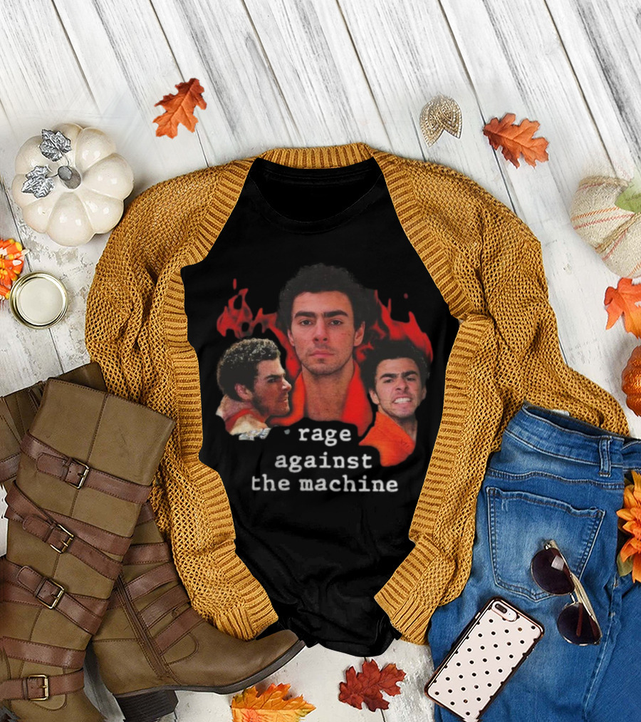 Luigi Mangione Rage Against The Machine Flames Trio Collage T-Shirt