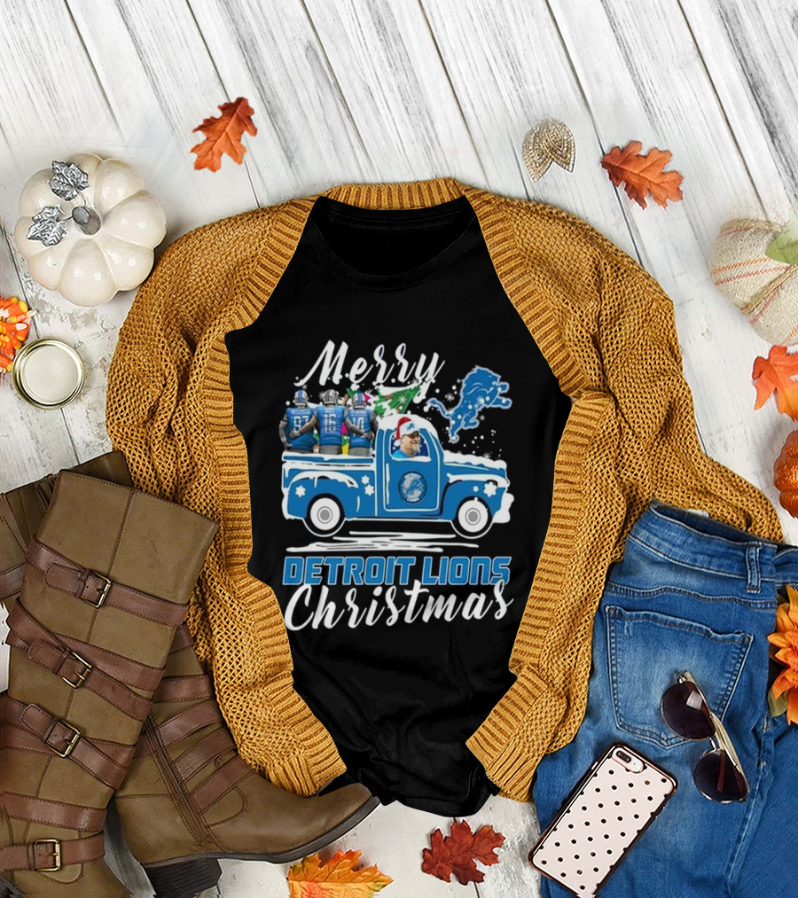 Merry Christmas Detroit Lions Coach Dan Campbell 2024 Holiday Truck Santa Hat T-Shirt