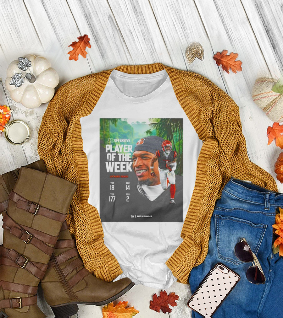 Ja’Marr Chase Cincinnati Bengals AFC Offensive Player of the Week TGT 18 REC 14 YDS 177 TDS 2 Bengals T-Shirt