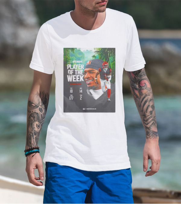 Ja’Marr Chase Cincinnati Bengals AFC Offensive Player Of The Week TGT 18 REC 14 YDS 177 TDS 2 Bengals T-Shirt