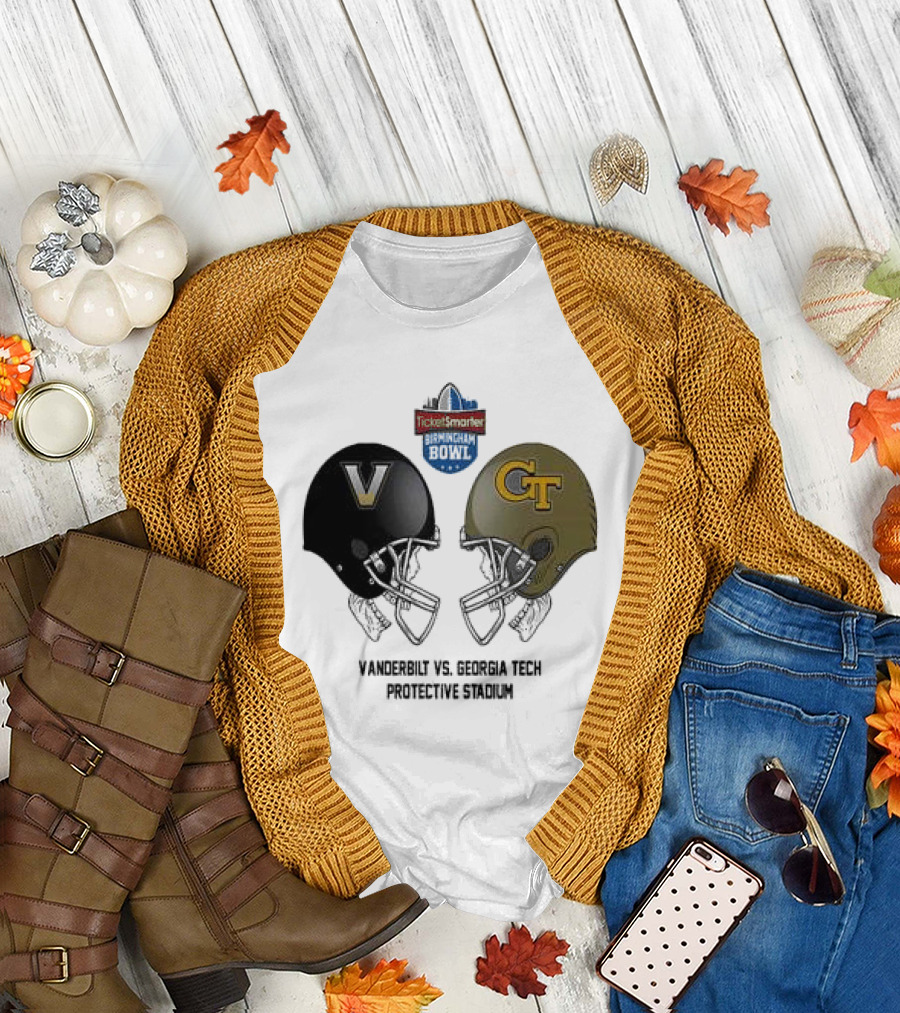 Ticketsmarter Birmingham Bowl NCAA 2024-2025 Vanderbilt Commodores vs Georgia Tech Yellow Jackets Head to Head Protective Stadium T-Shirt