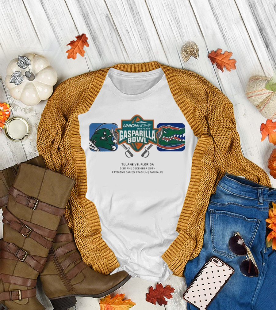 Union Home Mortgage Gasparilla Bowl Tulane Green Wave vs Florida Gators December 20th Raymond James Stadium Tampa FL T-Shirt