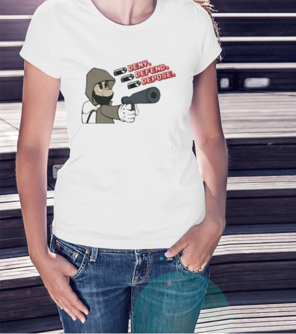 Luigi Mangione Deny Defend Depose Cartoon Character Gaming T-Shirt