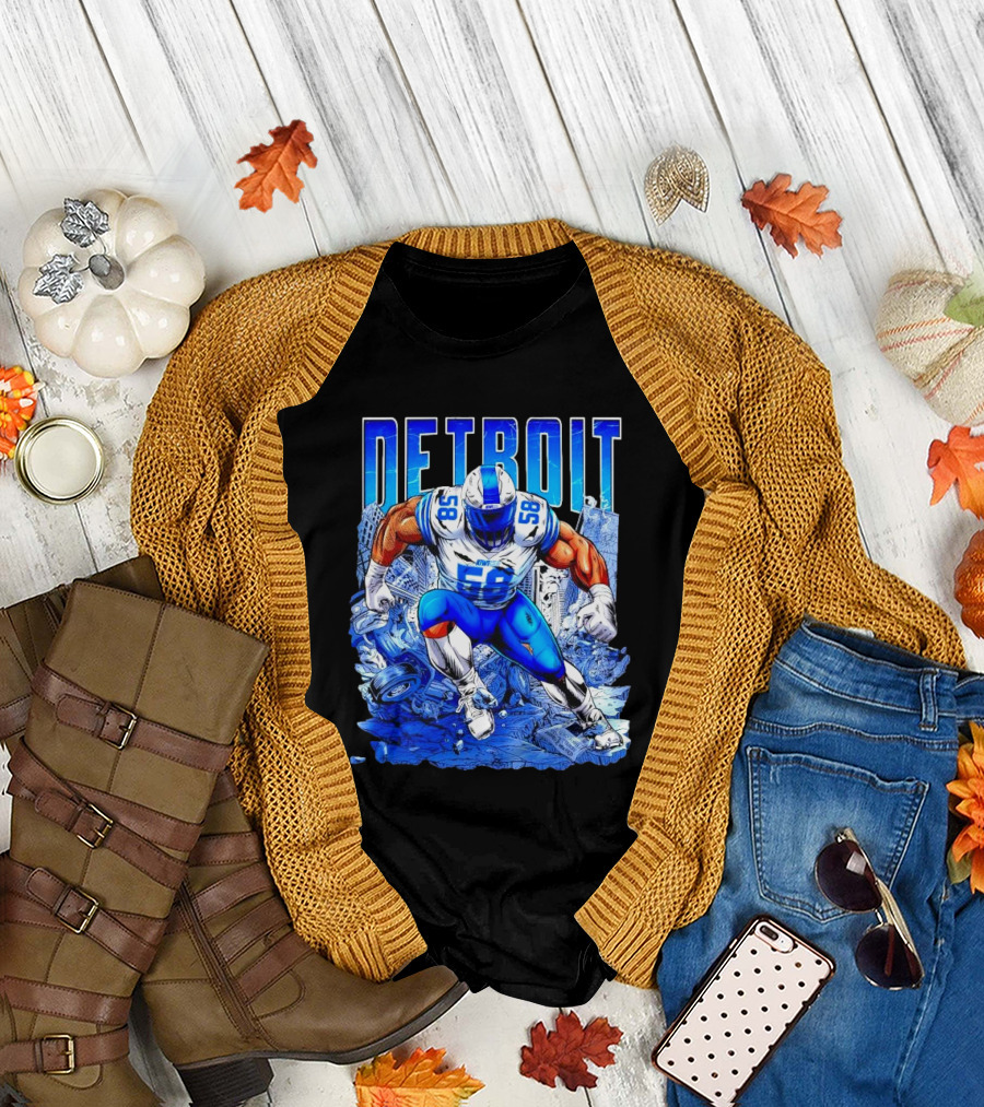 Detroit Lions Penei Sewell 58 Cartoon Superhero Action T-Shirt