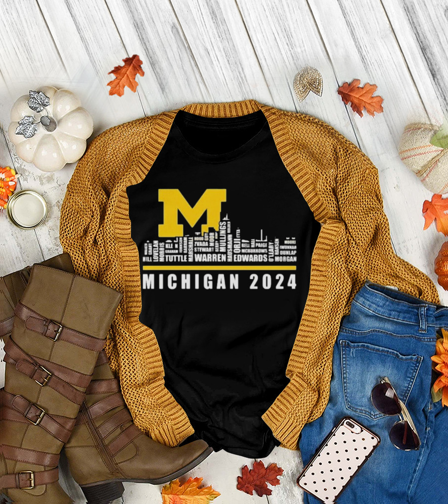 Michigan Wolverines M Logo Michigan 2024 Warren Edwards City Skyline T-Shirt