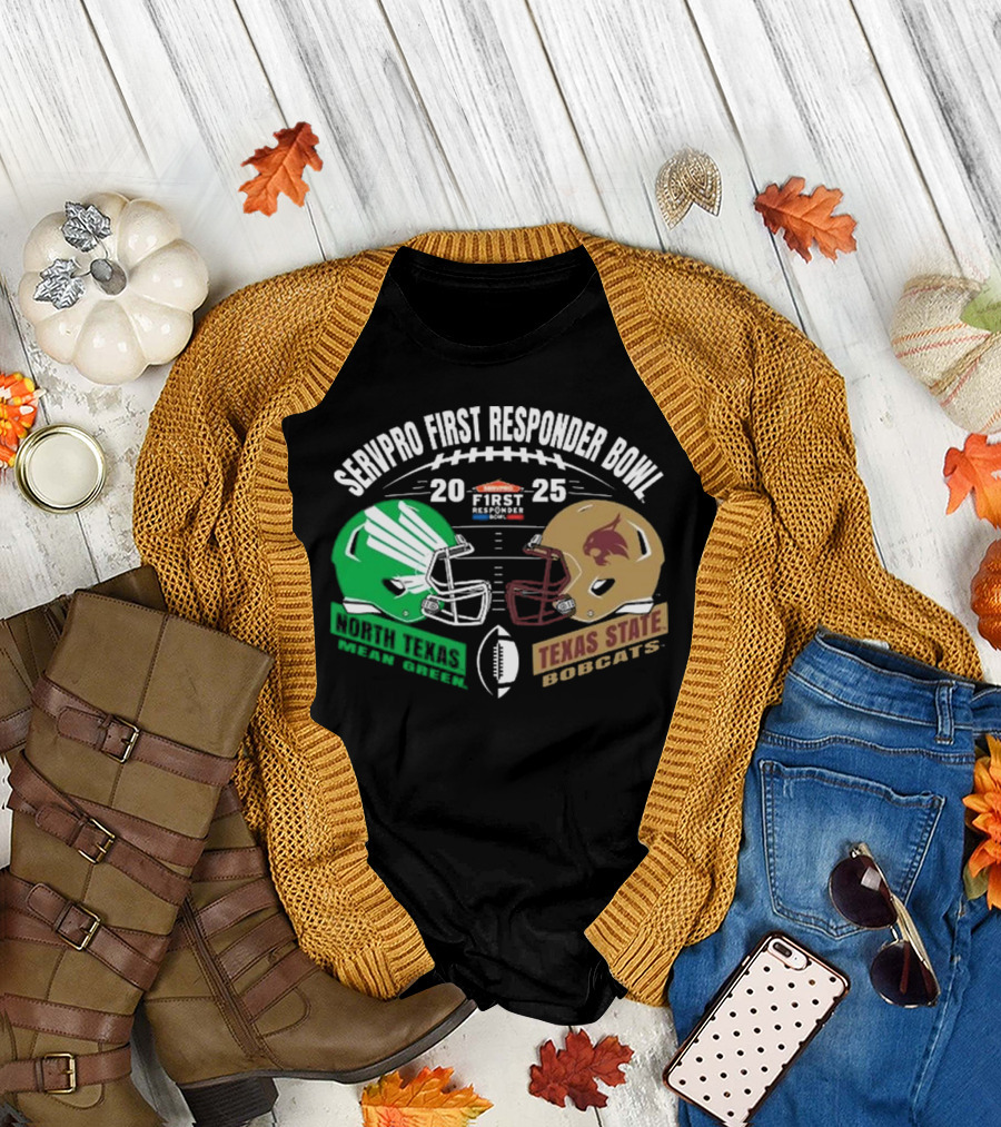 SERVPRO First Responder Bowl 2025 North Texas Mean Green vs Texas State Bobcats Football Match-Up T-Shirt