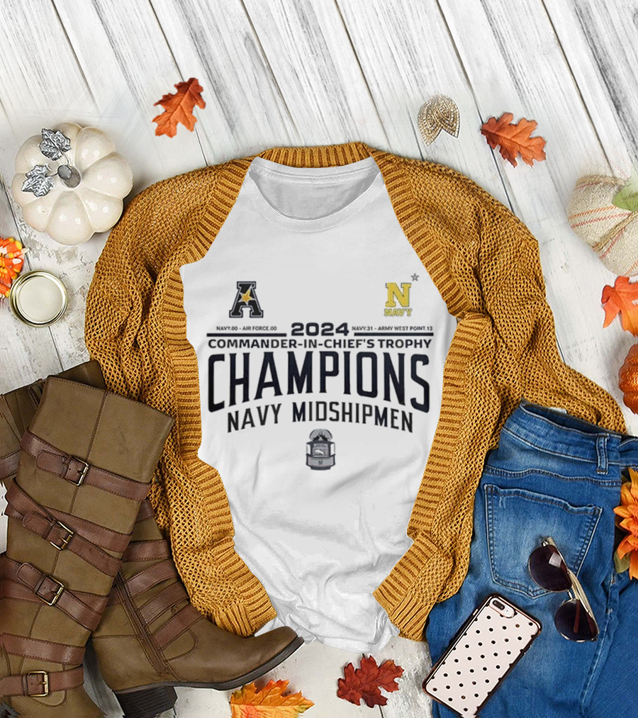 Navy Midshipmen 2024 Commander-In-Chief's Trophy Champions with Air Force and Army Scores T-Shirt