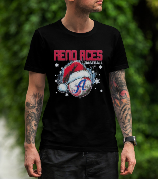 Reno Aces Baseball Santa Hat Christmas Holiday Snowflakes T-Shirt