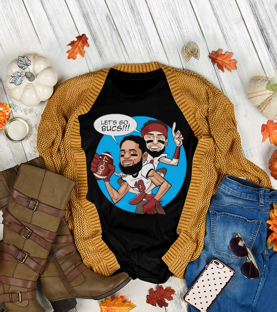 Tampa Bay Buccaneers Mike Evans Baker Mayfield Let's Go Bucs 40-17 Cartoon T-Shirt