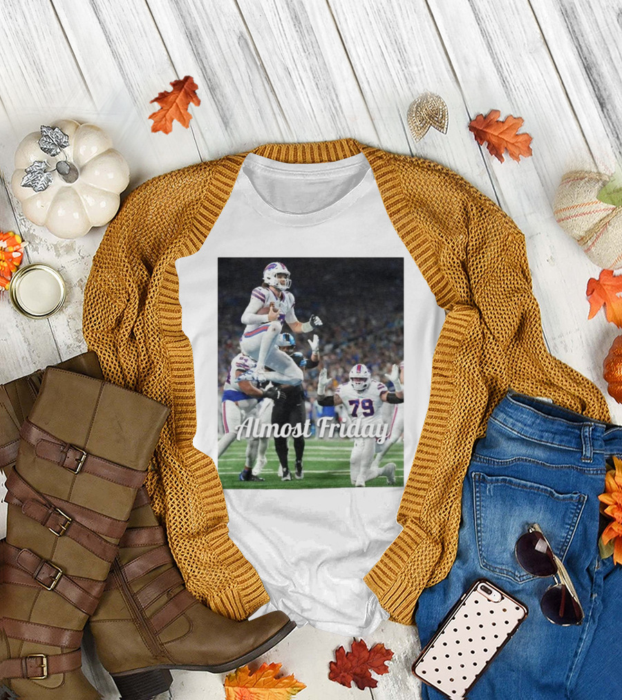 Almost Friday Allen Endzone Leap Football Action T-Shirt