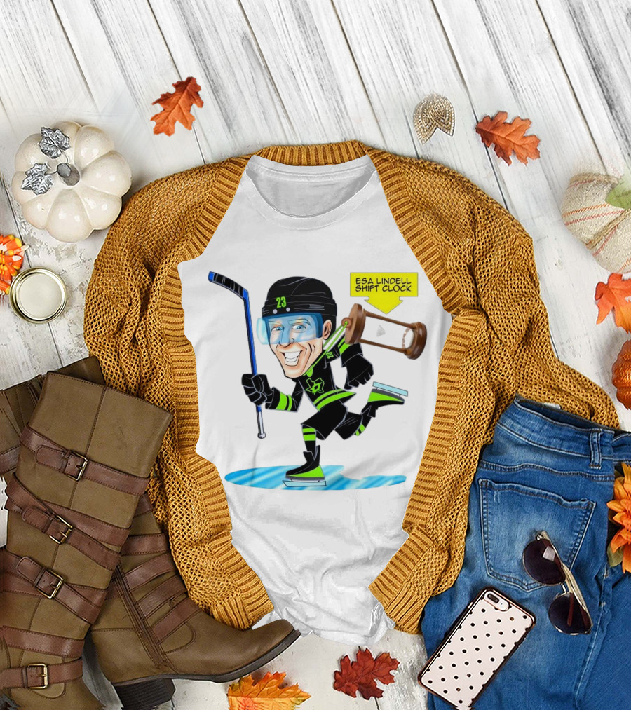 Esa Lindell Shift Clock Dallas Stars Hockey Cartoon T-Shirt