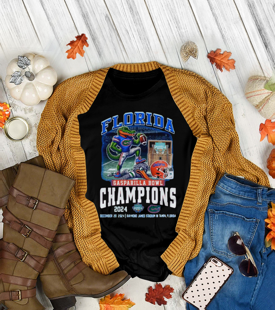 Florida Gators Gasparilla Bowl Champions 2024 December 20 Raymond James Stadium Tampa Go Gators Mascot T-Shirt