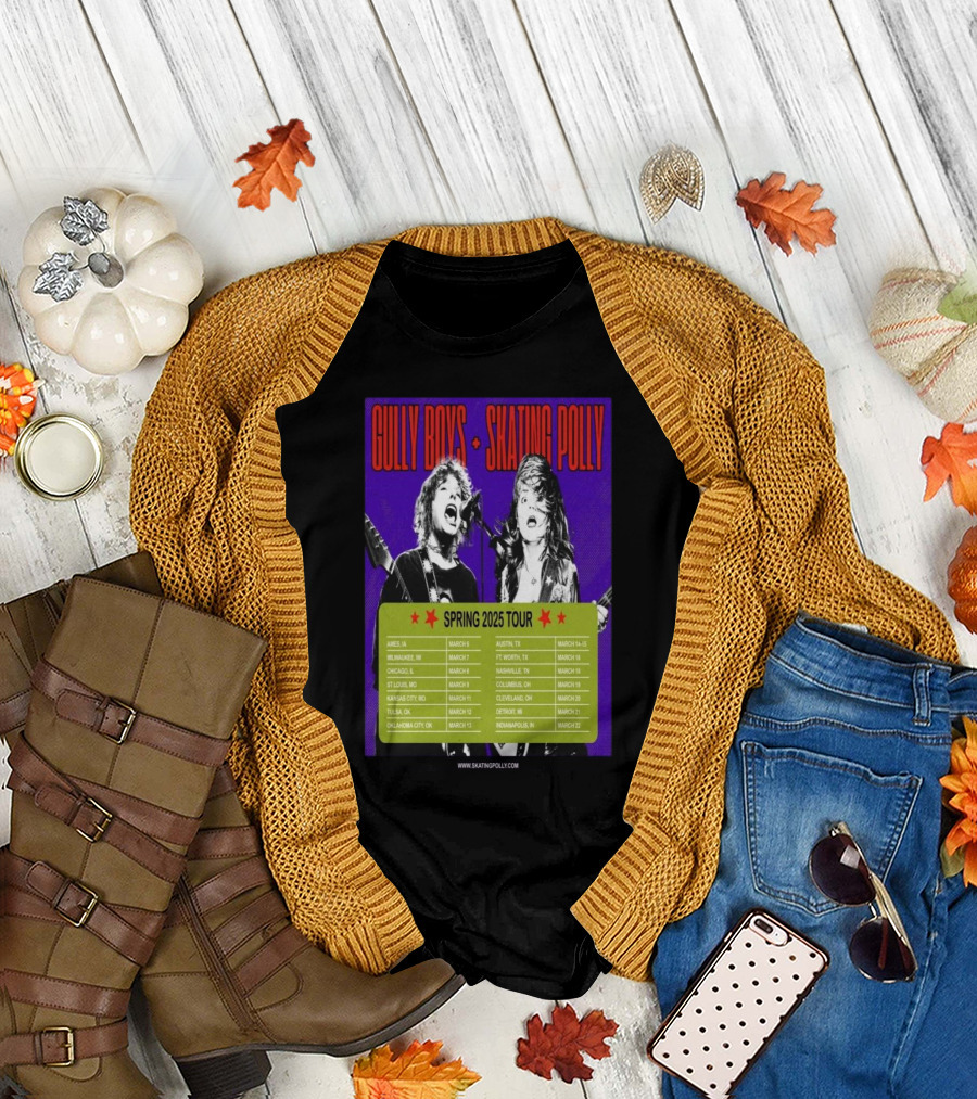 Gully Boys Skating Polly Spring 2025 Tour Poster Concert Dates and Cities T-Shirt