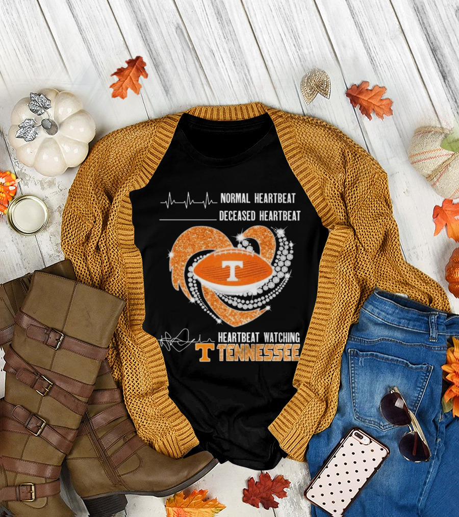 Normal Heartbeat Deceased Heartbeat Heartbeat Watching Tennessee Volunteers Football Diamond Heart T-Shirt