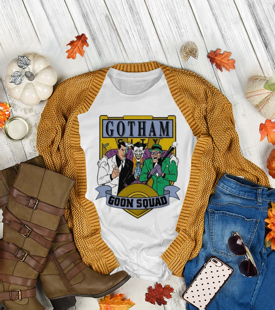 Gotham City Goon Squad Joker Riddler Two-Face Badge T-Shirt