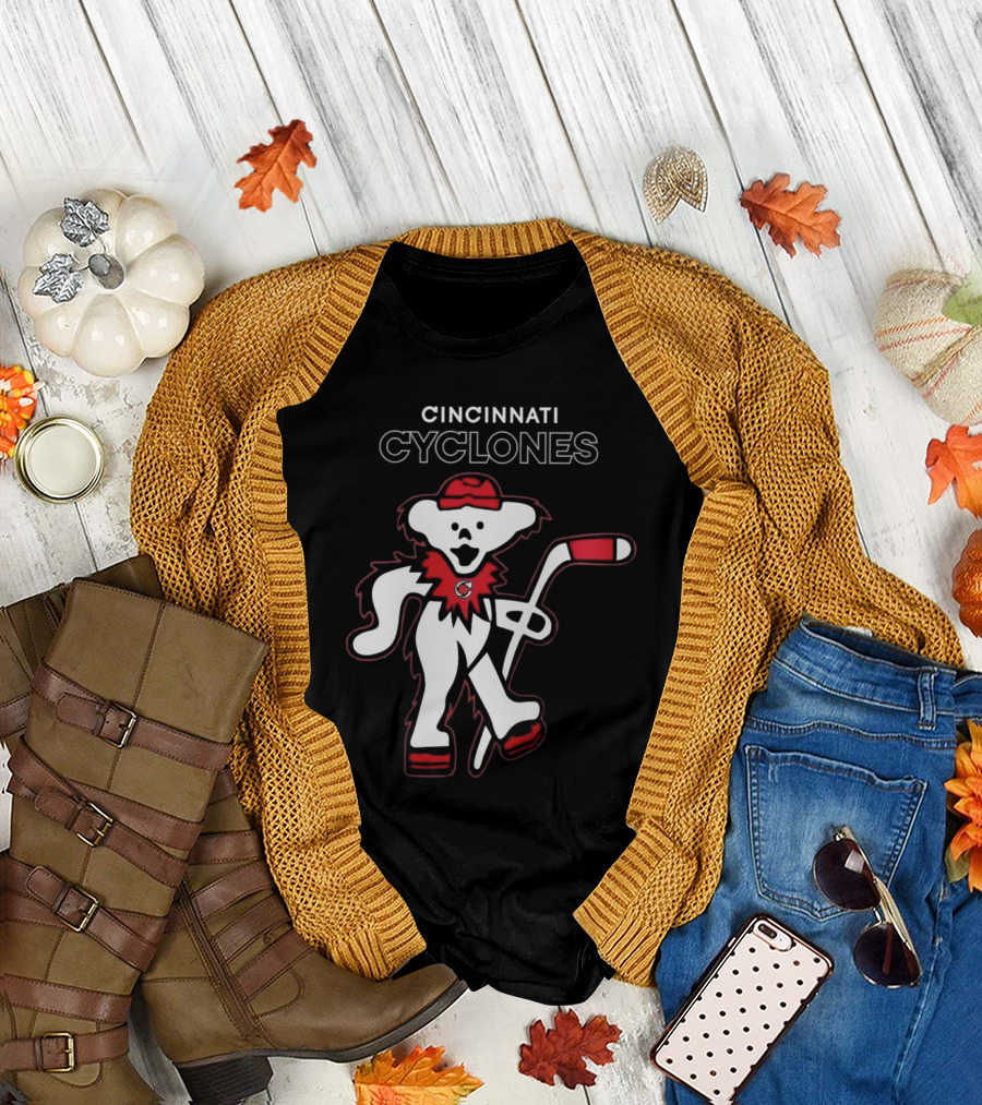 Cincinnati Cyclones Hockey with Grateful Dead Style Bear 2025 T-Shirt
