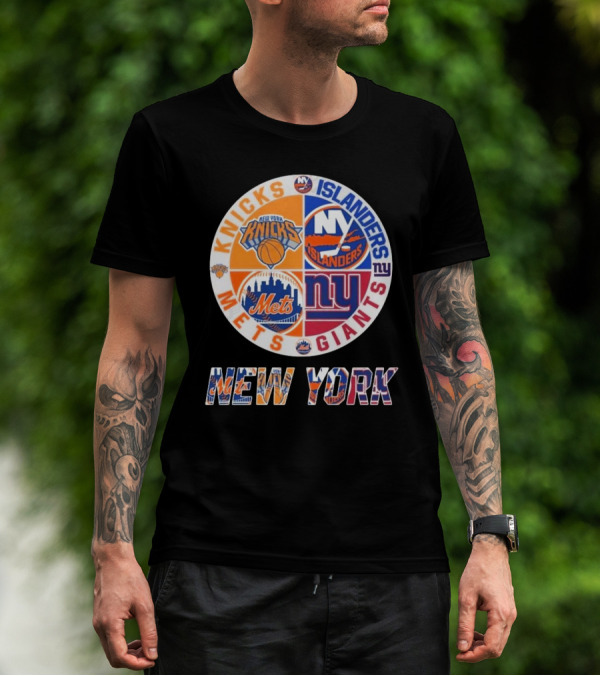 New York Knicks Mets Giants Islanders Circle Collaboration T-Shirt