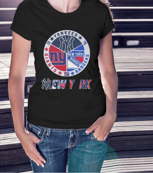 Yankees Giants Rangers Circle New York Collaboration T-Shirt