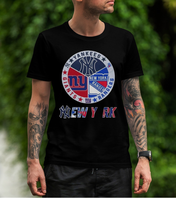 Yankees Giants Rangers Circle New York Collaboration T-Shirt