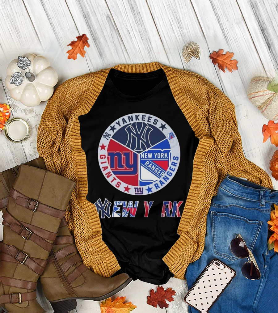 Yankees Giants Rangers Circle New York Collaboration T-Shirt