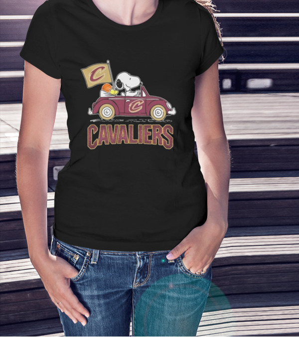 Snoopy Woodstock Driving Car Cavaliers Basketball T-Shirt
