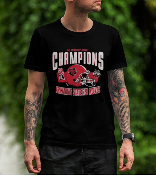 Arkansas State Red Wolves 68 Ventures Bowl Champions 2024 Football Helmet T-Shirt