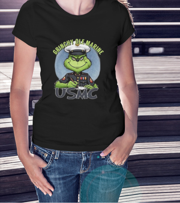 Grinchy Ole Marine USMC Merry Christmas T-Shirt