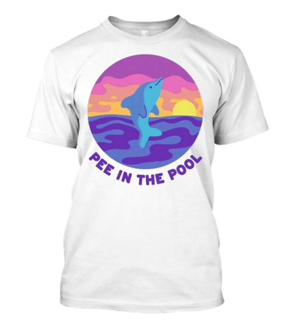 Pee In The Pool Dolphin Retro Sunset Ocean Scene T-Shirt