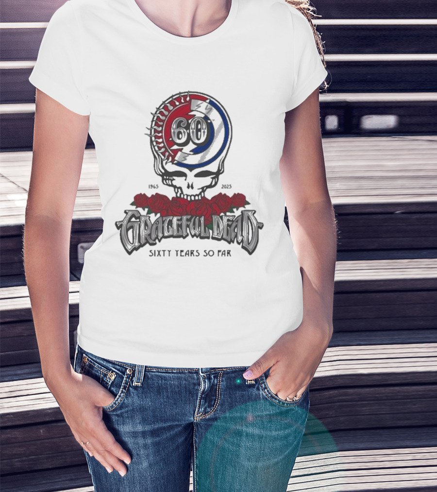 60 Years So Far 1965-2025 Grateful Dead Skull Roses T-Shirt