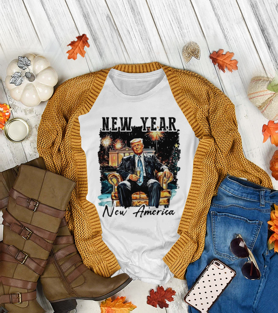 New Year New America Trump Drinking Wine Fireworks T-Shirt