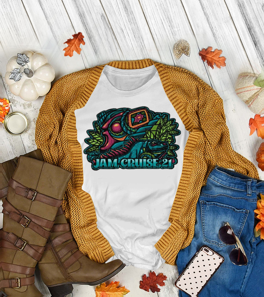 Jam Cruise 21 Jeff Wood 2025 Psychedelic Iguana and Space Elements T-Shirt