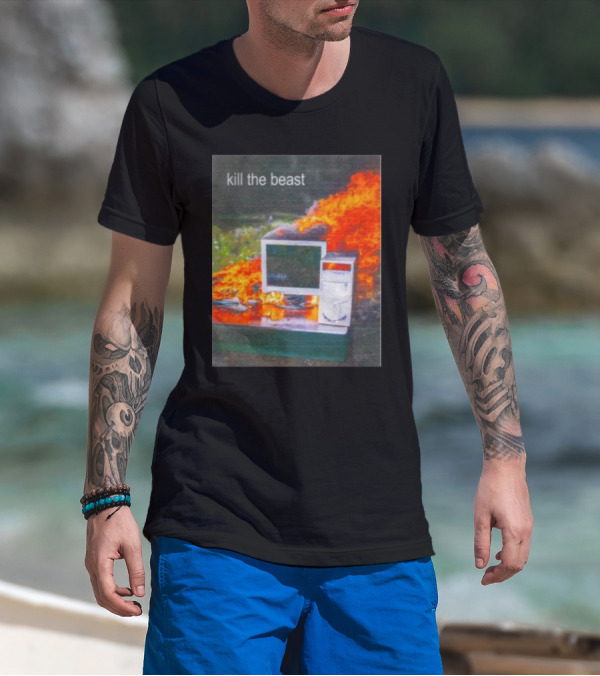 Kill The Beast Flaming Computer Dogecore Duel Monitors T-Shirt