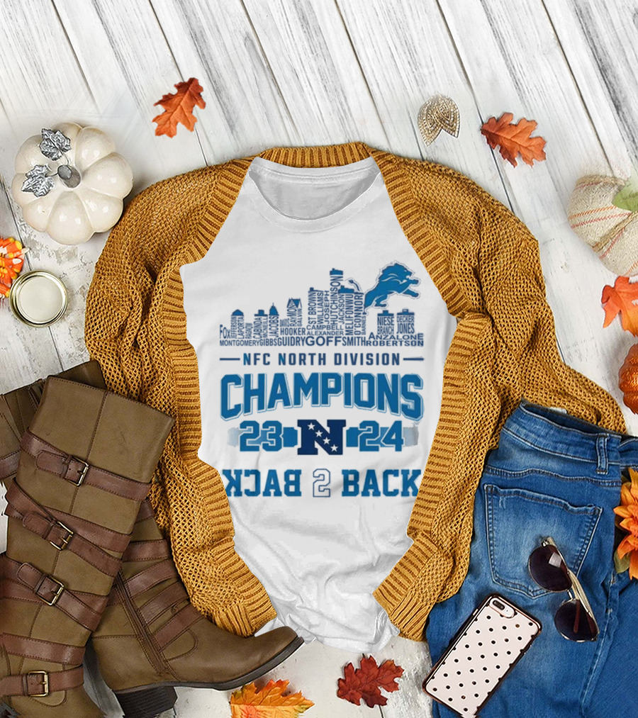 NFC North Division Champions 23-24 Back 2 Back Detroit Lions Skyline Names T-Shirt