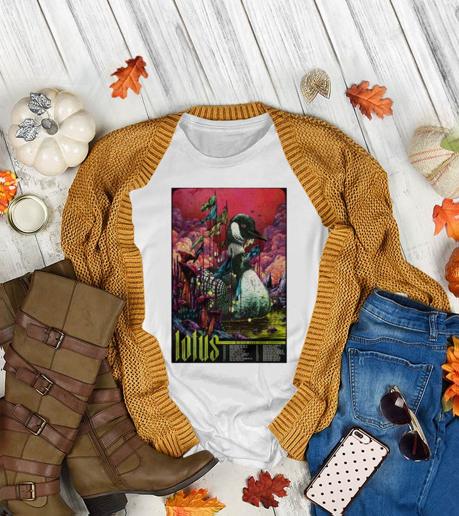 Lotus Tour Winter 2025 Surreal Nature Scene with Flags and Loon T-Shirt