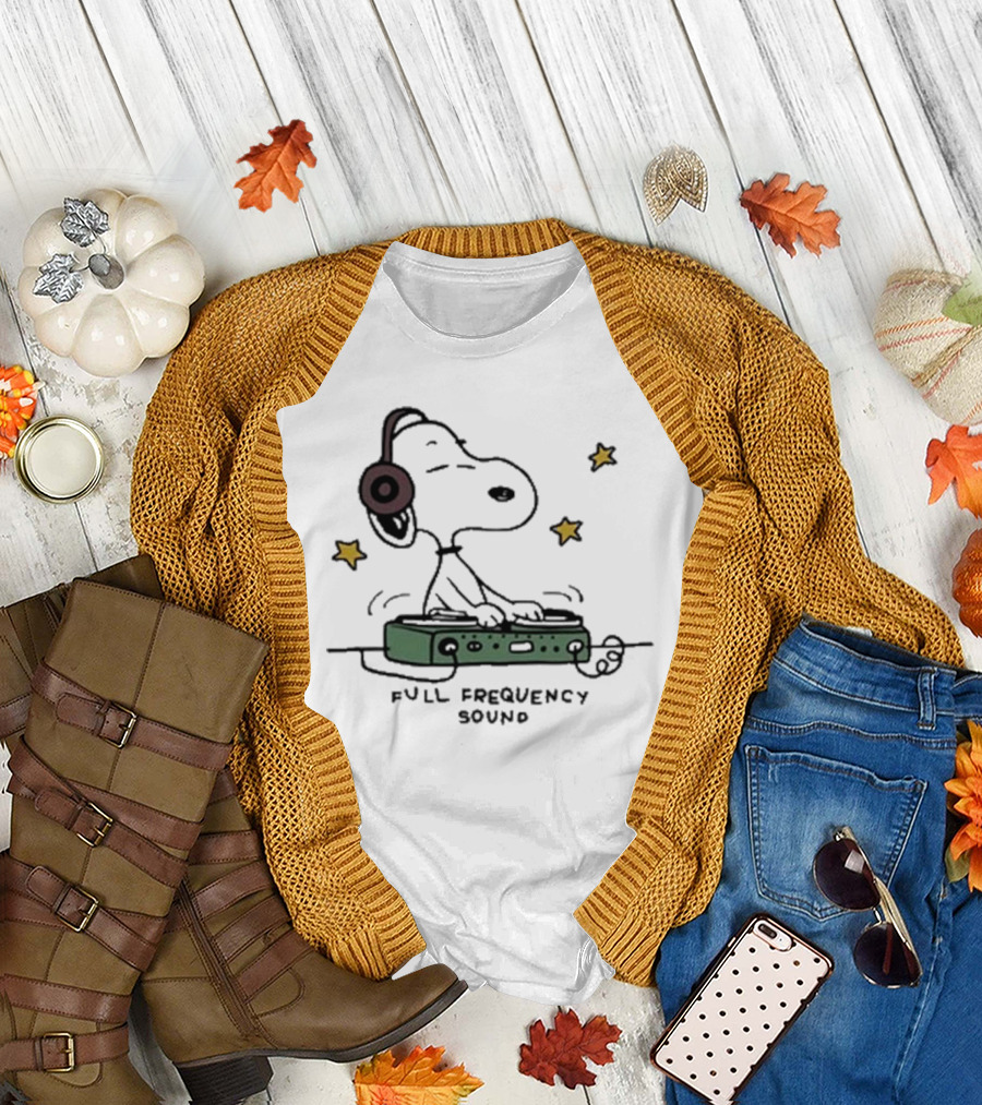 Snoopy DJ with Headphones Full Frequency Sound Stars T-Shirt
