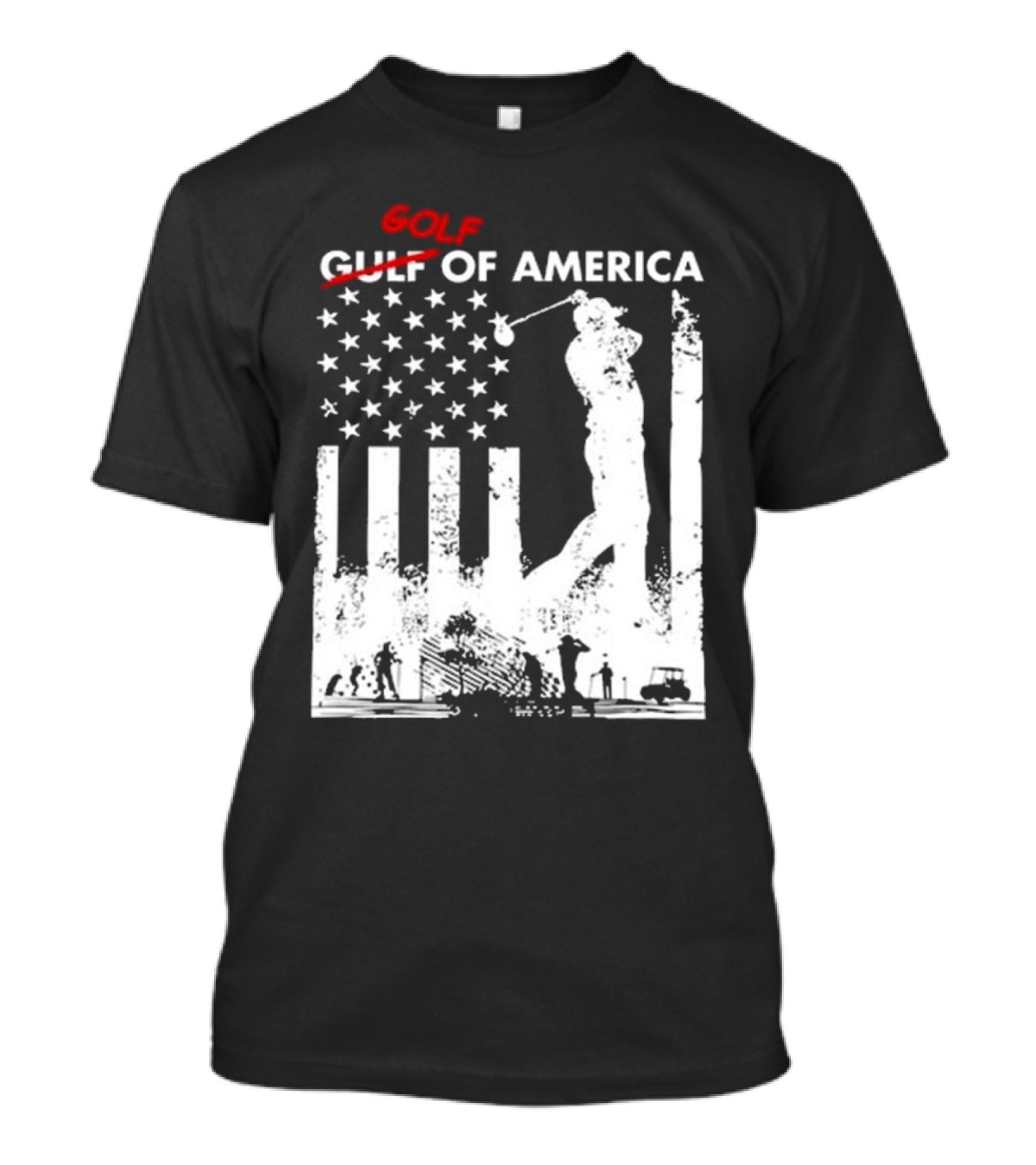 Alastor Store Golf Golf Gulf America Flag Golfer Silhouette Stars Stripes T-Shirt