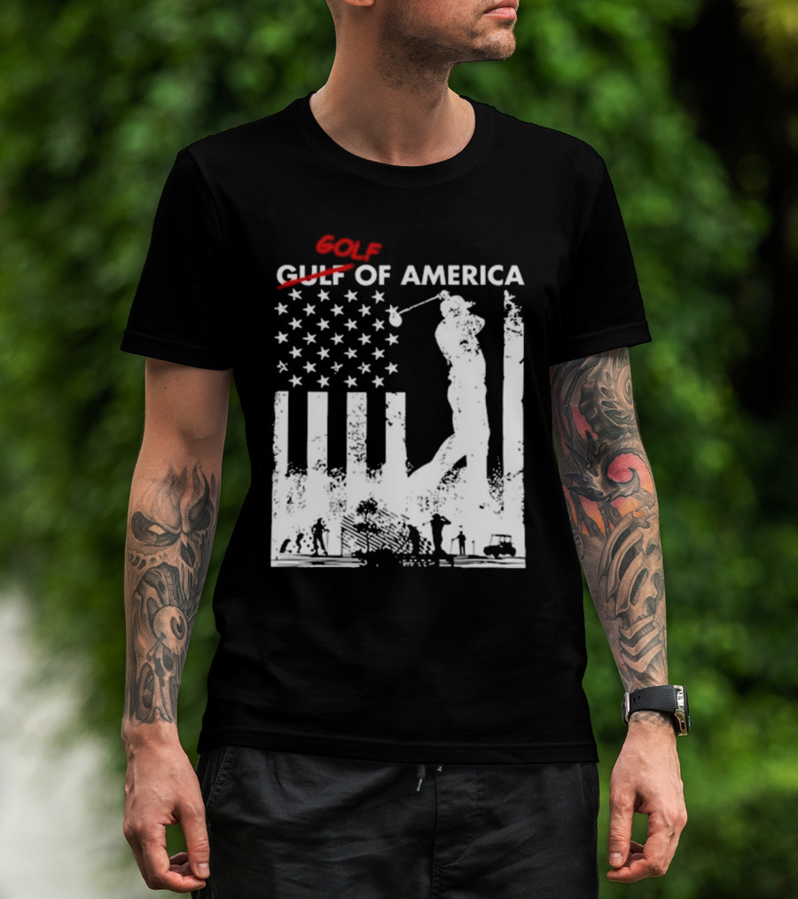 Alastor Store Golf Golf Gulf America Flag Golfer Silhouette Stars Stripes T-Shirt
