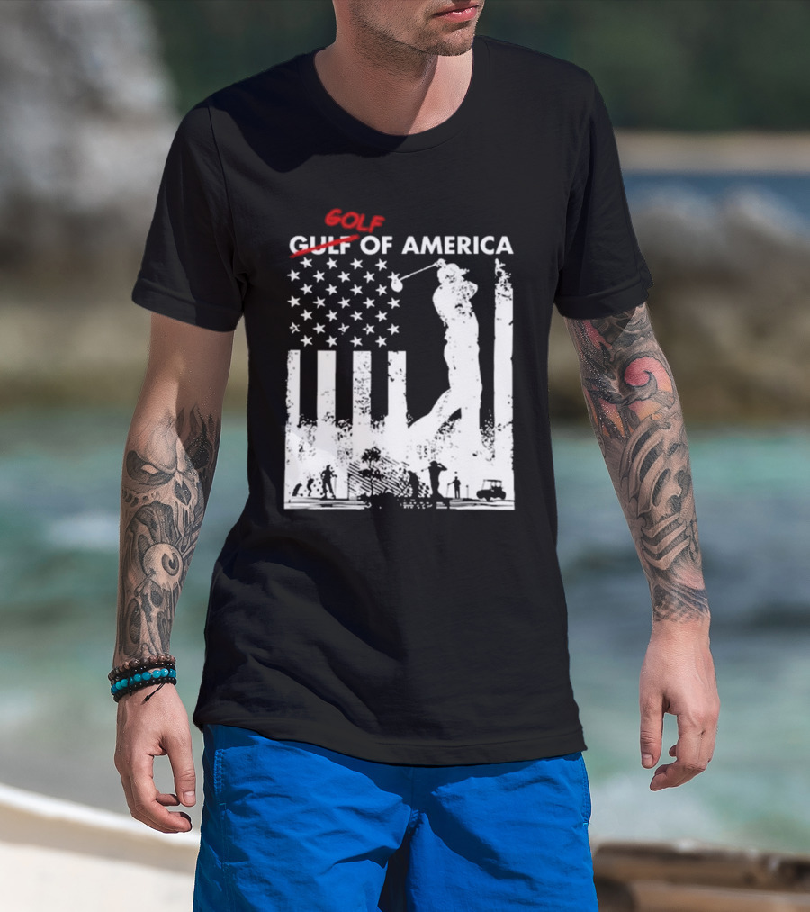 Alastor Store Golf Golf Gulf America Flag Golfer Silhouette Stars Stripes T-Shirt