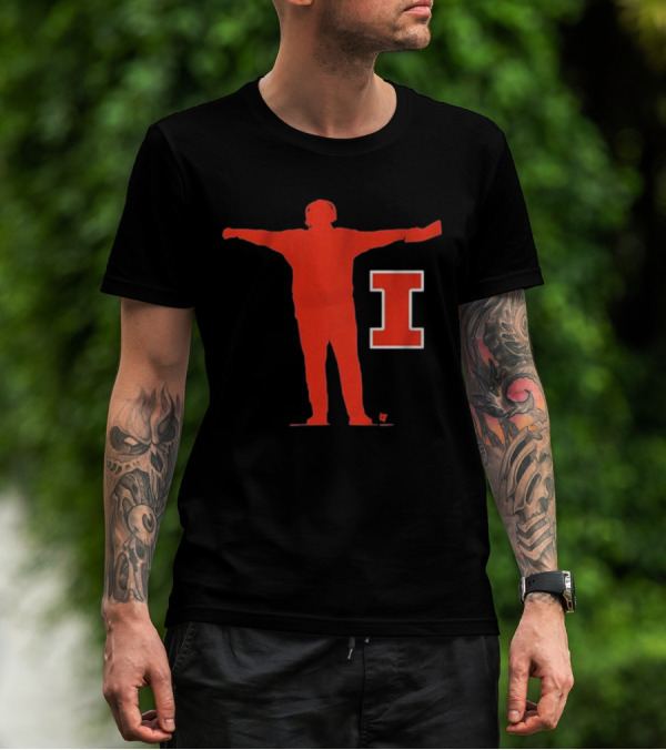 Illinois Football Coach Silhouette With Block I T-Shirt
