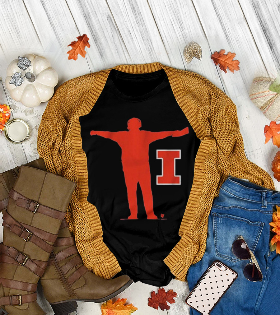Illinois Football Coach Silhouette with Block I T-Shirt