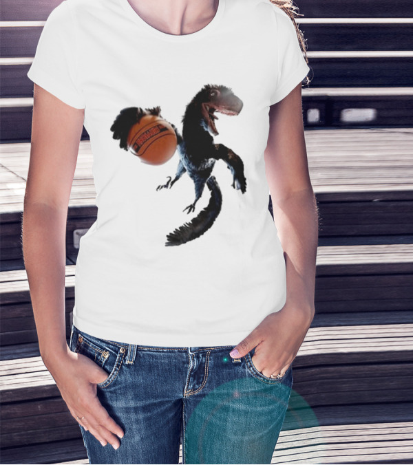 Coolioart Deinonychus Dinosaur With Spalding Basketball T-Shirt