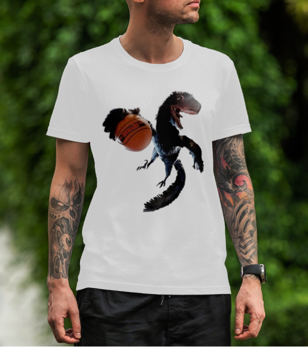 Coolioart Deinonychus Dinosaur With Spalding Basketball T-Shirt
